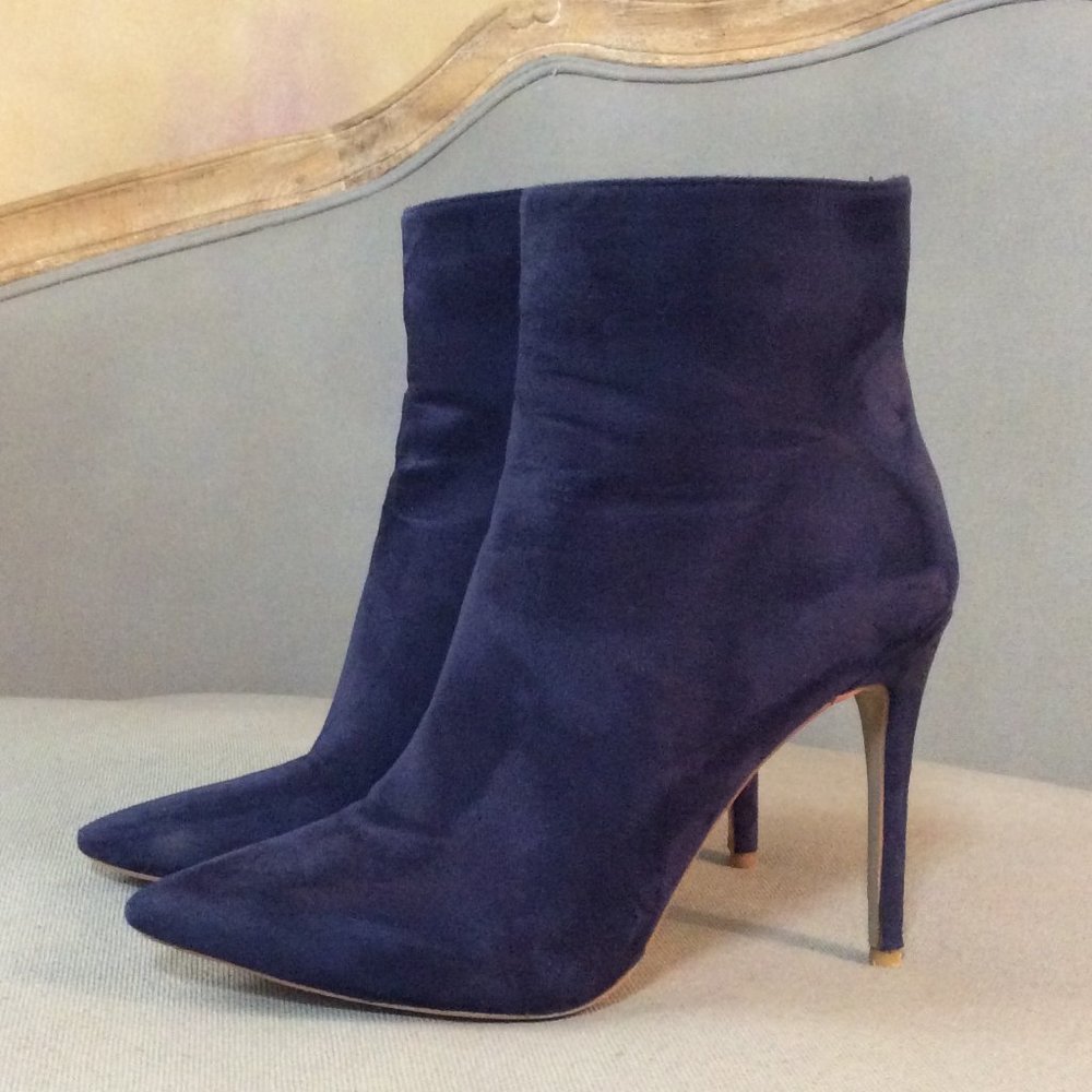 Faux blue suede stiletto ankle boot, size 7